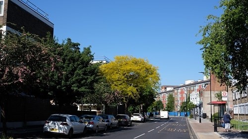 Homerton, east London during lockdown. Clearer skies are a sign of some improvement in air quality